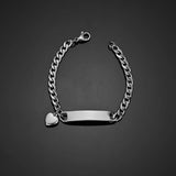 Heart Bracelet Personalized Name Date Custom Engraved Stainless Steel Chain