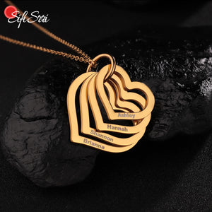 Engrave Family Names Heart Necklace Stainless Steel Choker Jewelry