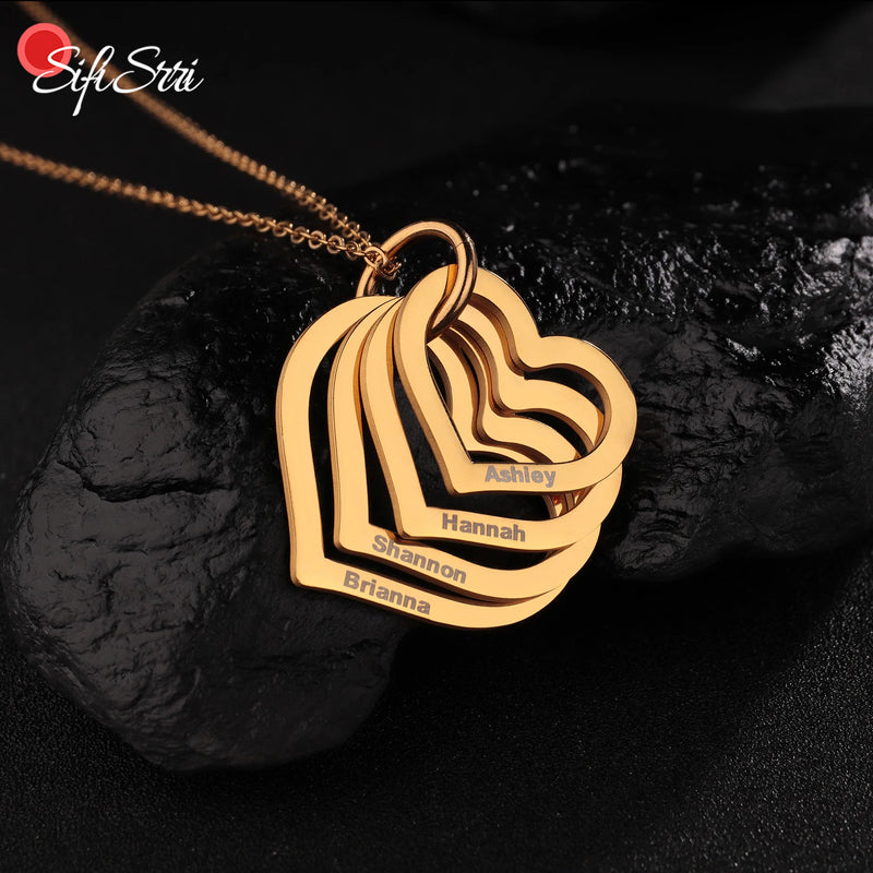 Engrave Family Names Heart Necklace Stainless Steel Choker Jewelry