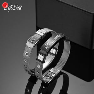Sifisrri Engrave Name Letter Bracelet Stainless Steel Bangle Gift