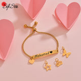 Personalized Butterfly Engrave Baby Name Bracelets Stainless Steel Adjustable