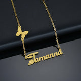 Sifisrri Personalized Frosted Name Necklace Stainless Steel Butterfly Choker Uni