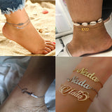 Personalized Name Date Anklet Stainless Steel Charms Handwriting Love Jewelry