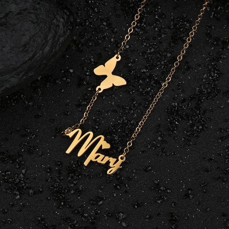 Sifisrri Name Necklace Heart Butterfly Pendant Stainless Steel