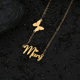 Sifisrri Name Necklace Heart Butterfly Pendant Stainless Steel