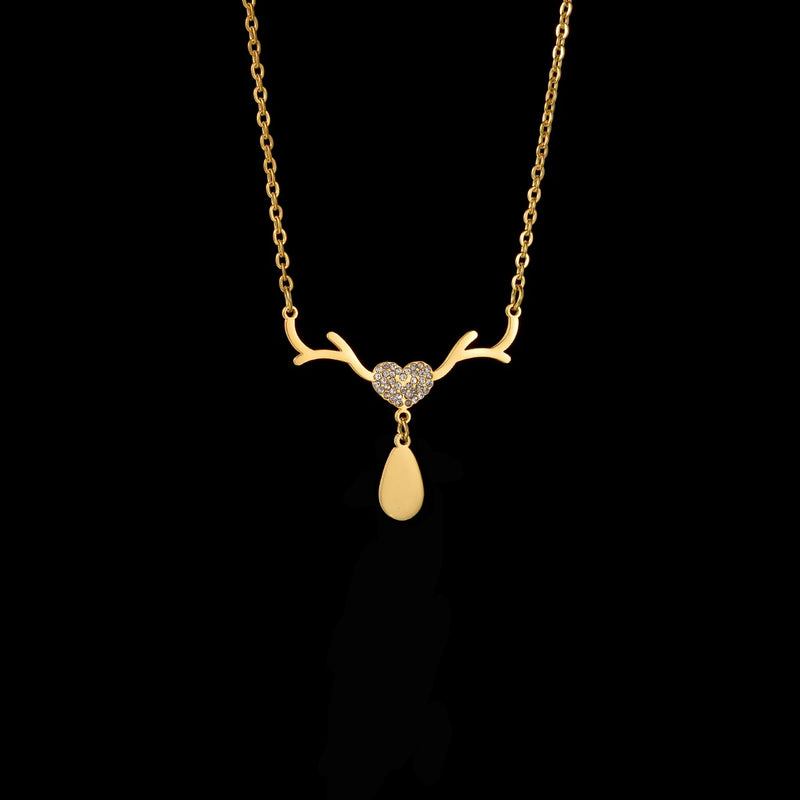 Personalized Engrave Antlers Heart Name Necklace for Women
