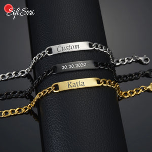 Personalized Engrave Name Bracelet Stainless Steel Cuban Chain Jewelry
