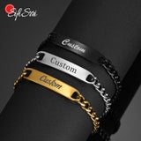 Personalized Engrave Name Bracelet Stainless Steel Cuban Chain Date Jewelry Gift