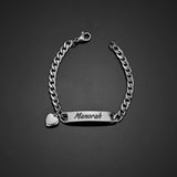 Personalized Engrave Name Date Bracelet Stainless Steel Cuban Chain Cross Heart