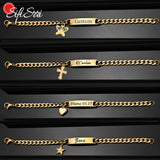 Personalized Engrave Name Date Bracelet Stainless Steel Cuban Chain Cross Heart