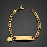 Personalized Engrave Name Date Bracelet Stainless Steel Cuban Chain Cross Heart