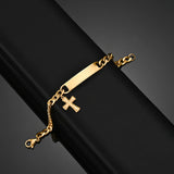Personalized Engrave Name Date Bracelet Stainless Steel Cuban Chain Cross Heart