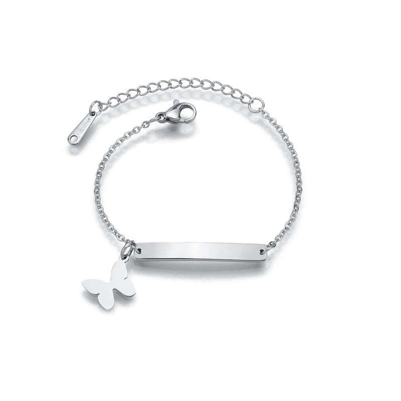 Personalized Engrave Name Date Bracelets Stainless Steel Butterfly Crown