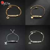 Personalized Engrave Name Date Bracelets Stainless Steel Butterfly Crown