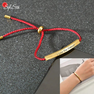 Personalized Engrave Name Date Rope Bracelet Stainless Steel Adjustable