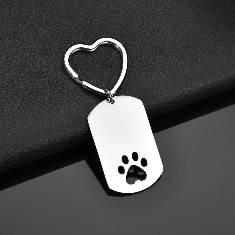 Engraved Pet Photo Name Date Dog Paw Keychain Stainless Steel Key Ring