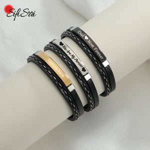 Sifisrri Personalized Punk Name Bracelet Stainless Steel Engraved Bangle