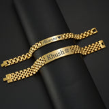 Sifisrri Punk Engraved Name Date Bracelet Stainless Steel Bangle Chain Jewelry