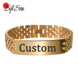 Sifisrri Punk Engraved Name Date Bracelet Stainless Steel Bangle Chain Jewelry