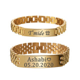 Sifisrri Punk Engraved Name Date Bracelet Stainless Steel Bangle Chain Jewelry