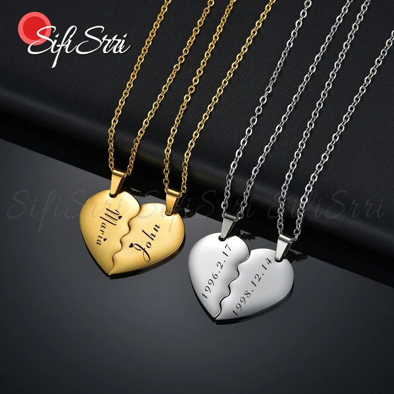 Vintage Engrave Name Date Love Pendant Necklace Stainless Steel