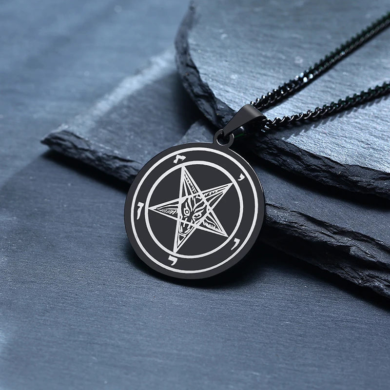 Baphomet Inverted Pentagram Pendant Necklace Satanic Pagan Jewelry