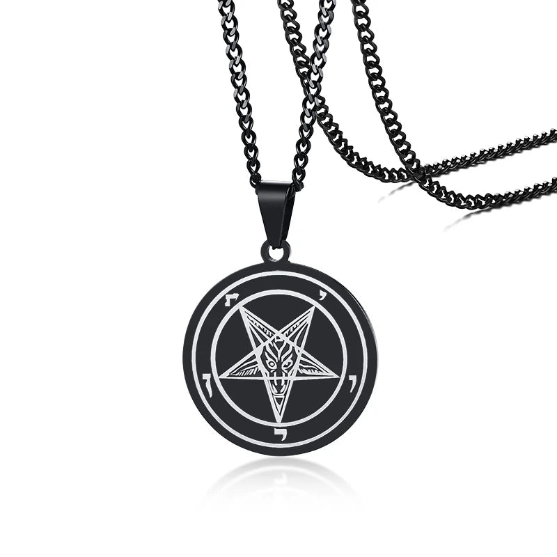 Baphomet Inverted Pentagram Pendant Necklace Satanic Pagan Jewelry