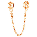 Linked Heart Connection Safety Chain Dangle Charm 925 Sterling Silver