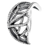 Feathers Leaves Heart Of Winter Frost Lace Of Love Ring 925 Sterling Silver