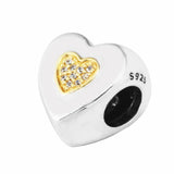 Heart Beads Clear CZ Crystal Sterling Silver 925 Golden Shine Charm DIY