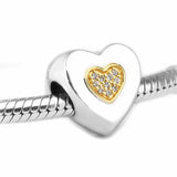 Heart Beads Clear CZ Crystal Sterling Silver 925 Golden Shine Charm DIY