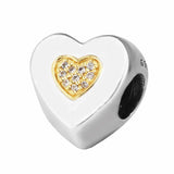 Heart Beads Clear CZ Crystal Sterling Silver 925 Golden Shine Charm DIY