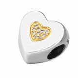 Heart Beads Clear CZ Crystal Sterling Silver 925 Golden Shine Charm DIY