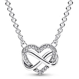 Sterling Silver Intertwined Hearts Circle Pave Moon Family Always Necklace