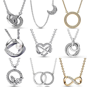 Sterling Silver Intertwined Hearts Circle Pave Moon Family Always Necklace