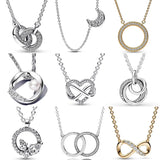 Sterling Silver Intertwined Hearts Circle Pave Moon Family Always Necklace