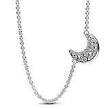 Sterling Silver Intertwined Hearts Circle Pave Moon Family Always Necklace