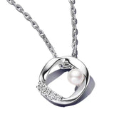 Sterling Silver Intertwined Hearts Circle Pave Moon Family Always Necklace