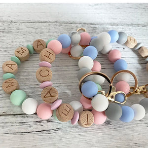 Silicon Bead TEACH MAMA Bracelet Keychain for Women Girls