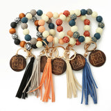 Wood Disc Bracelet Keychain Tassel Wristlet Gift for Her