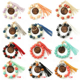 Wood Disc Bracelet Keychain Tassel Wristlet Gift for Her