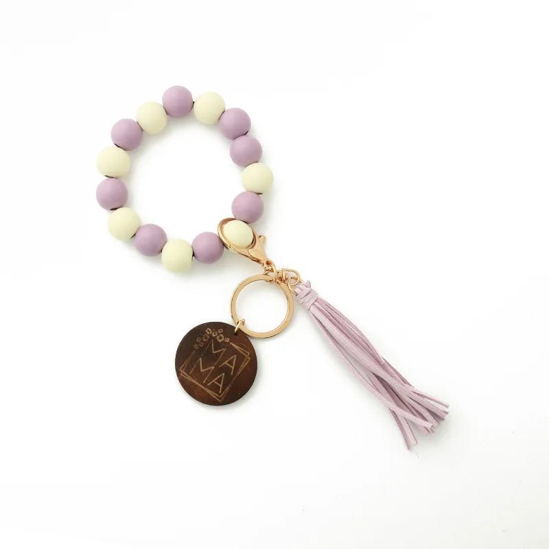 Wood Disc Bracelet Keychain Tassel Wristlet Gift for Her