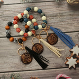 Wood Disc Bracelet Keychain Tassel Wristlet Gift for Her