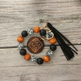 Wood Disc Bracelet Keychain Tassel Wristlet Gift for Her