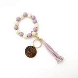 Wood Disc Bracelet Keychain Tassel Wristlet Gift for Her