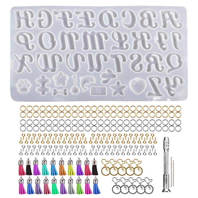 Silicone Alphabet Resin Mold Kit with Hand Drill