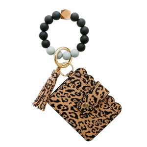 Silicone Bead Bracelet Keychain Card Bag Bracelet Key Ring With Card Holder