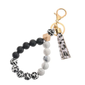 Silicone Beaded Tassel Keychain Lobster Clasp Pendant Bracelet Keychain