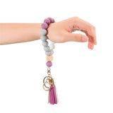Silicone Beaded Tassel Keychain Lobster Clasp Pendant Bracelet Keychain