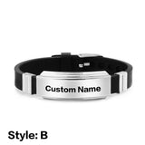 Personalized Silicone Bracelet Stainless Steel Custom Name Lettering Number Text
